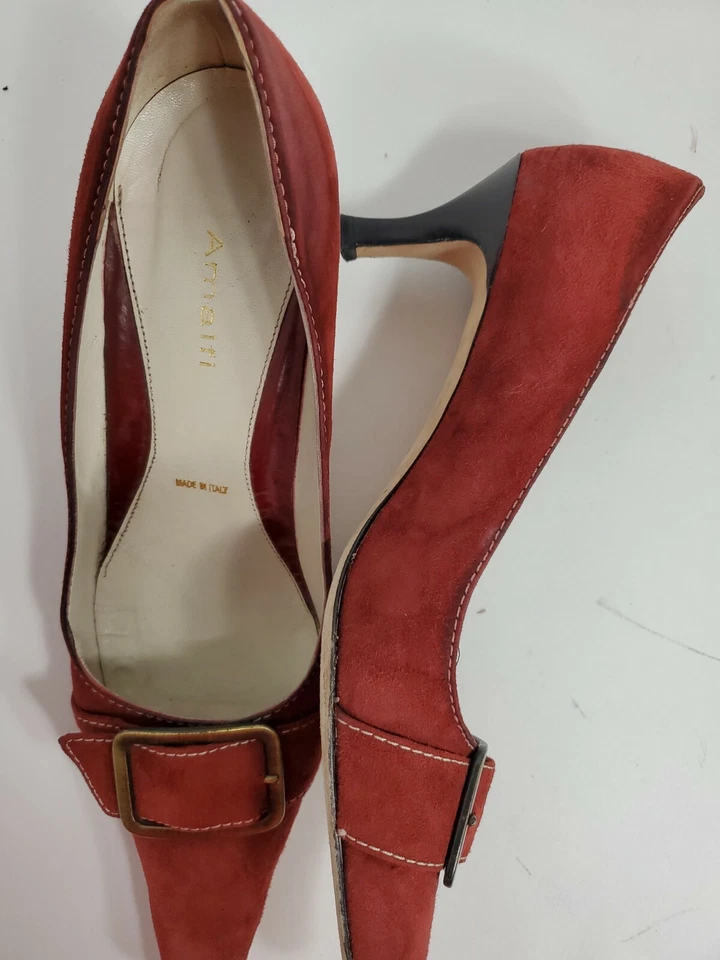 Sapatos femininos Amalfi couro camurça vermelho borgonha 9 feitos na Itália - Imagem 3 de 4