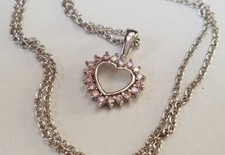 Pink CZ Heart Charm Fine 925 Sterling Silver Pendant Necklace 16   Ladies Girls