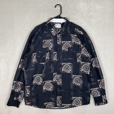 Ace Of Diamond Western Pearl Snap Shirt Mens XXL Black Gold Geometric Cowboy