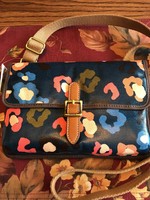 Fossil Key Per Crossbody Bag Navy Blue Print Coated Canvas Buckle Trim Fossil Key Per Crossbody Bag Navy Blue Print Coated Canvas Buckle Trim