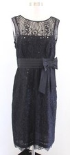 Tahari ASL Levine Black Lace Sequin Illusion Bow Cocktail Party Sheath Dress 6
