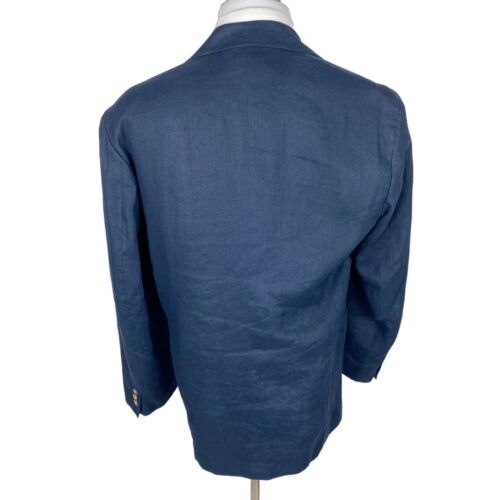 Structure 100% Linen Blazer Mens Small Casual Jacket Sport Coat Blue Two Button - Picture 3 of 11