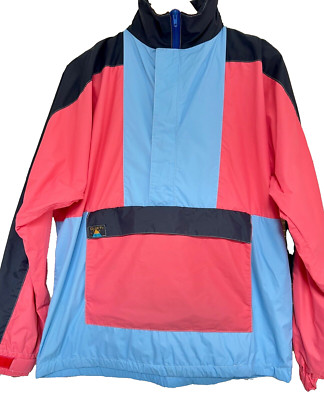 Vintage 80er 90er Pullover Jacke Kapuze Colour Block Tactel Quiet Clothing M