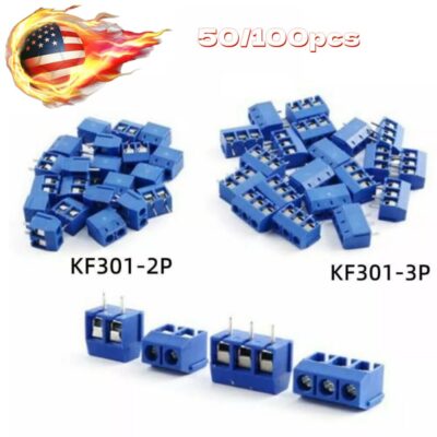 50/100PCS Blue KF301-2P/3P PCB Mount Screw Terminal Block Connector 5mm Pitch