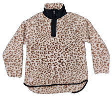Simply Southern Womens 1/4 Zip Fleece Pullover Sweater XL Animal Print Mock Neck