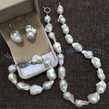 Huge 15-24mm Natural White Baroque Keshi Pearl Necklace Bracelet Earrings Set