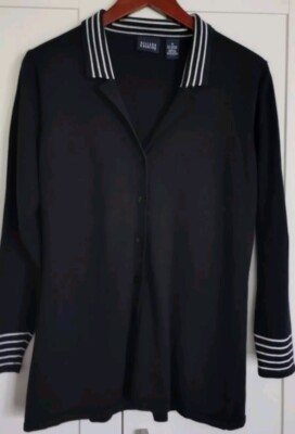 Vintage Hilliard & Hanson Dark Blue Women s Cardigan M Button Up Knit