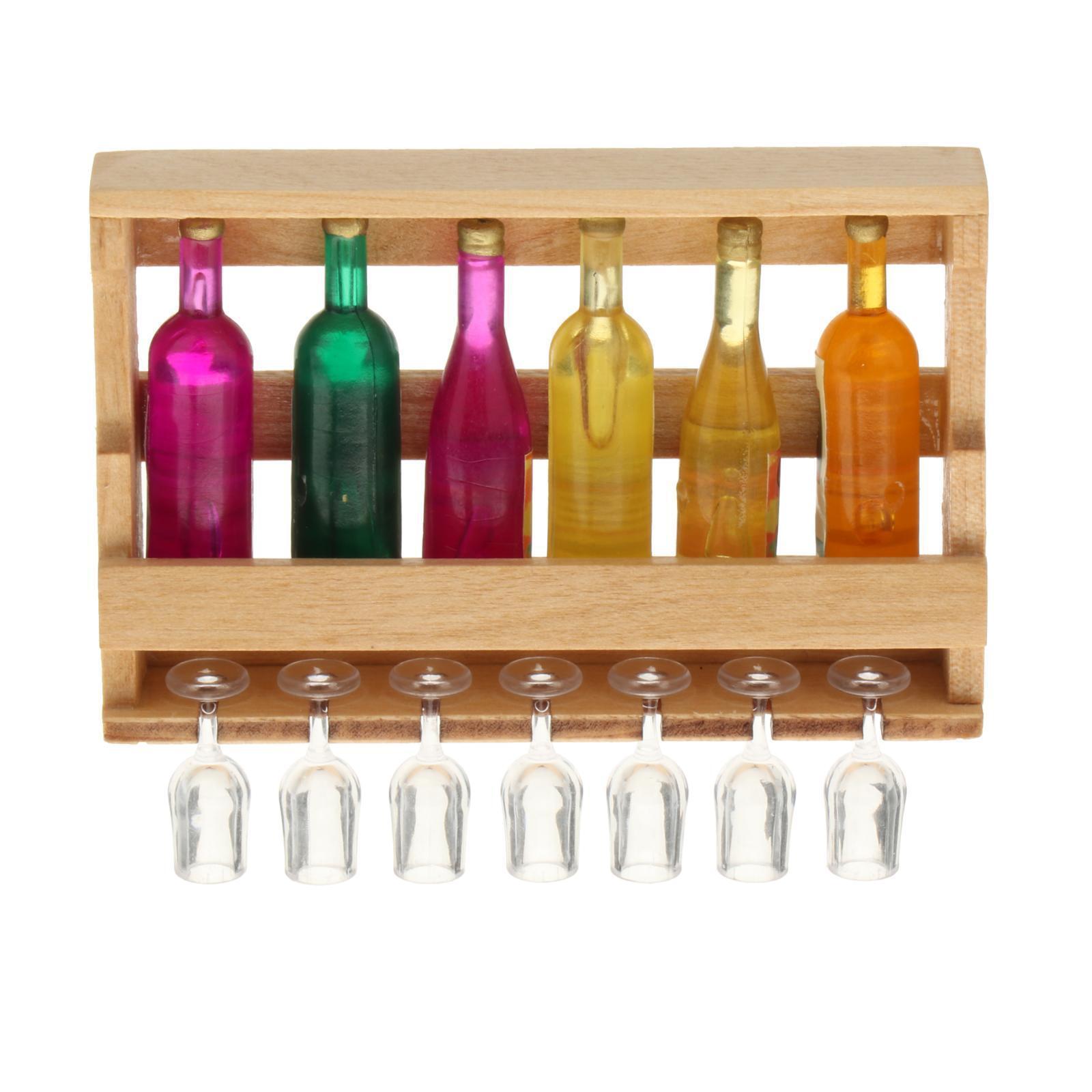14Pcs 112 Scale Dollhouse Wine Rack with Bottles and Glass Cup Toys