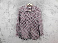 Cabi Shirt Womens Medium Plaid Highland Flannel Button Up Raw Hem Grunge 3946