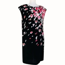 Ann Taylor Loft Womens Black Pink Floral Cap Sleeve Knee Length Dress Size Small