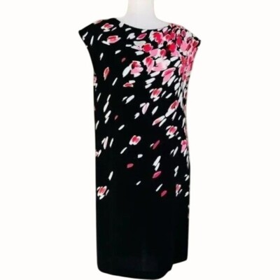 Ann Taylor Loft Womens Black Pink Floral Cap Sleeve Knee Length Dress Size  Small | eBay
