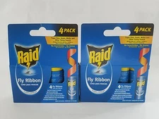 RAID FLY RIBBON 4 PACK LOT OF 2 INDOOR OUTDOOR USE NO INSECTICIDES NO AROMA
