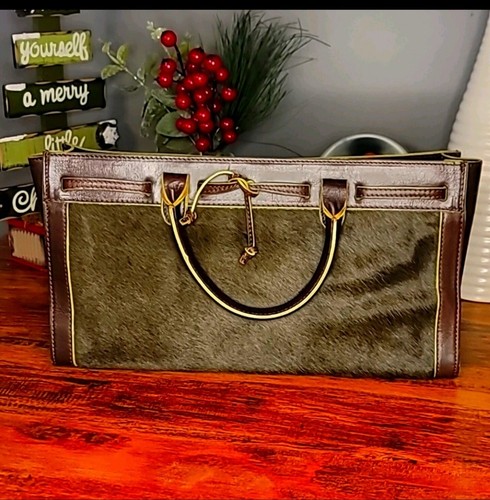 Claudia Firenze Brown Pony Hair Leather Satchel Tote Handbag