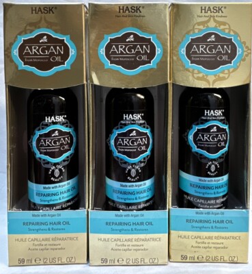 3 hask argan oil hair repairing 2oz ea scuffed box