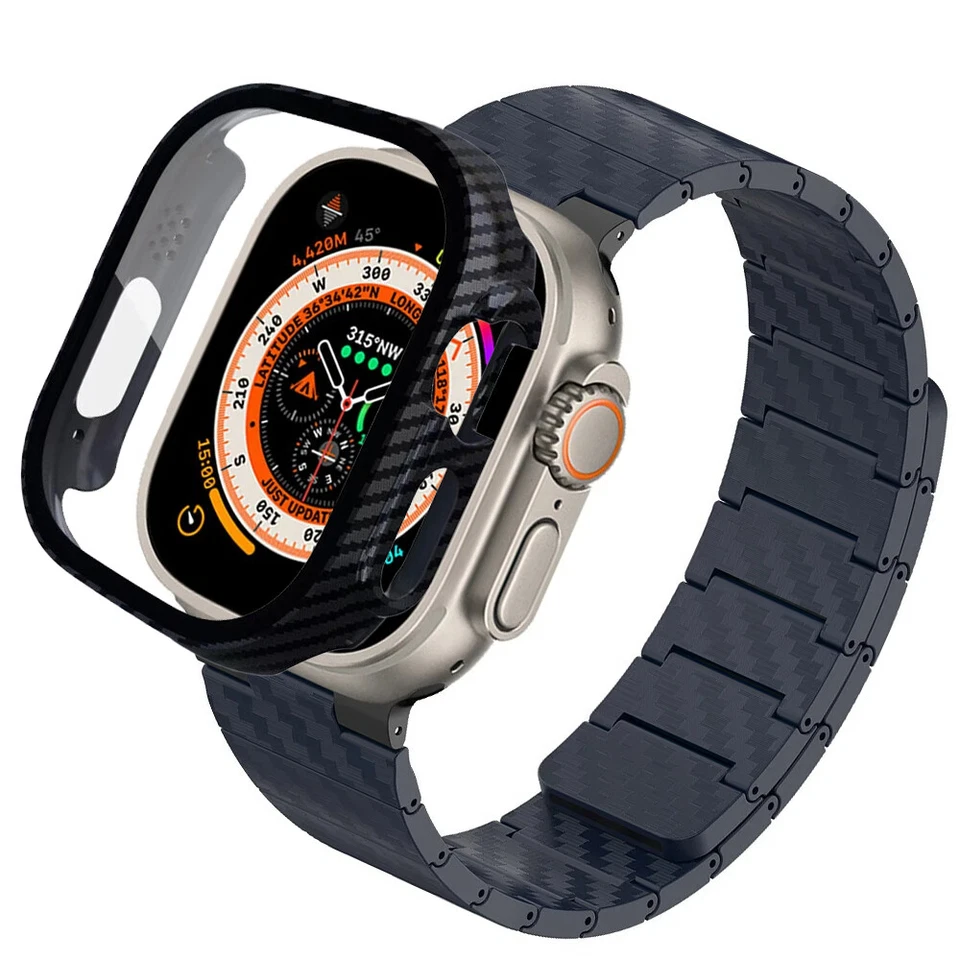 Correa con patrón de fibra de carbono para Apple Watch Ultra2/1 49 mm Series9 8 7 6 correa + estuche Foto 3 de 4