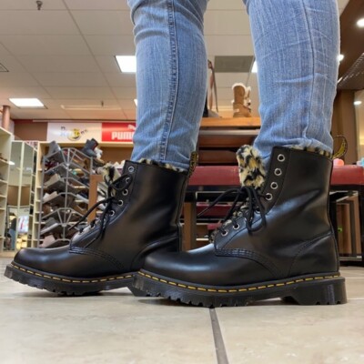 Martens Women's 1460 Serena Leopard Faux Fur Lined Black