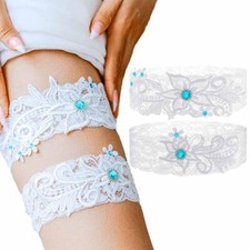 Wedding Garter Set White Lace Floral Leg Garters for Bridal and Bridesmaid