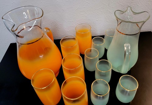 2 Sets Retro Blendo Glaswaren Pastellgrün & Creme Orange Farben - Bild 16 von 24