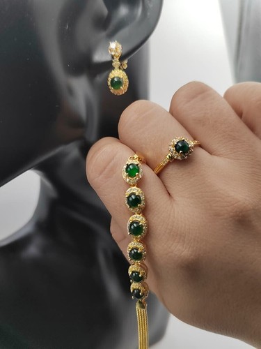 Imperial Green Spherical Jadeite Ring, Earring, and Bracelet Set SL047 - Picture 3 of 9