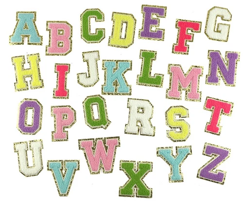 3D Coloured & Gold Chenille Patch Letter Patches Iron on Alphabet 5.5cm / 55mm