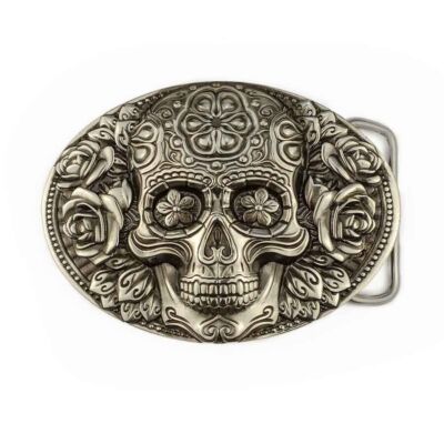Santa Muerte Gürtelschnalle aus deutschem Silber, Skull El Día de Muertos...
