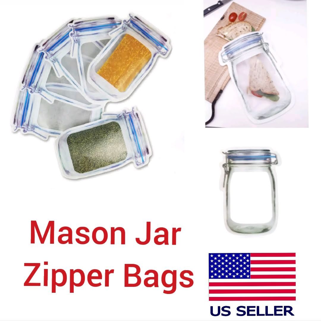 Mason Jar Zipper Bags Reusable Snack Bags Food Saver Storage Bags Small Large eBay