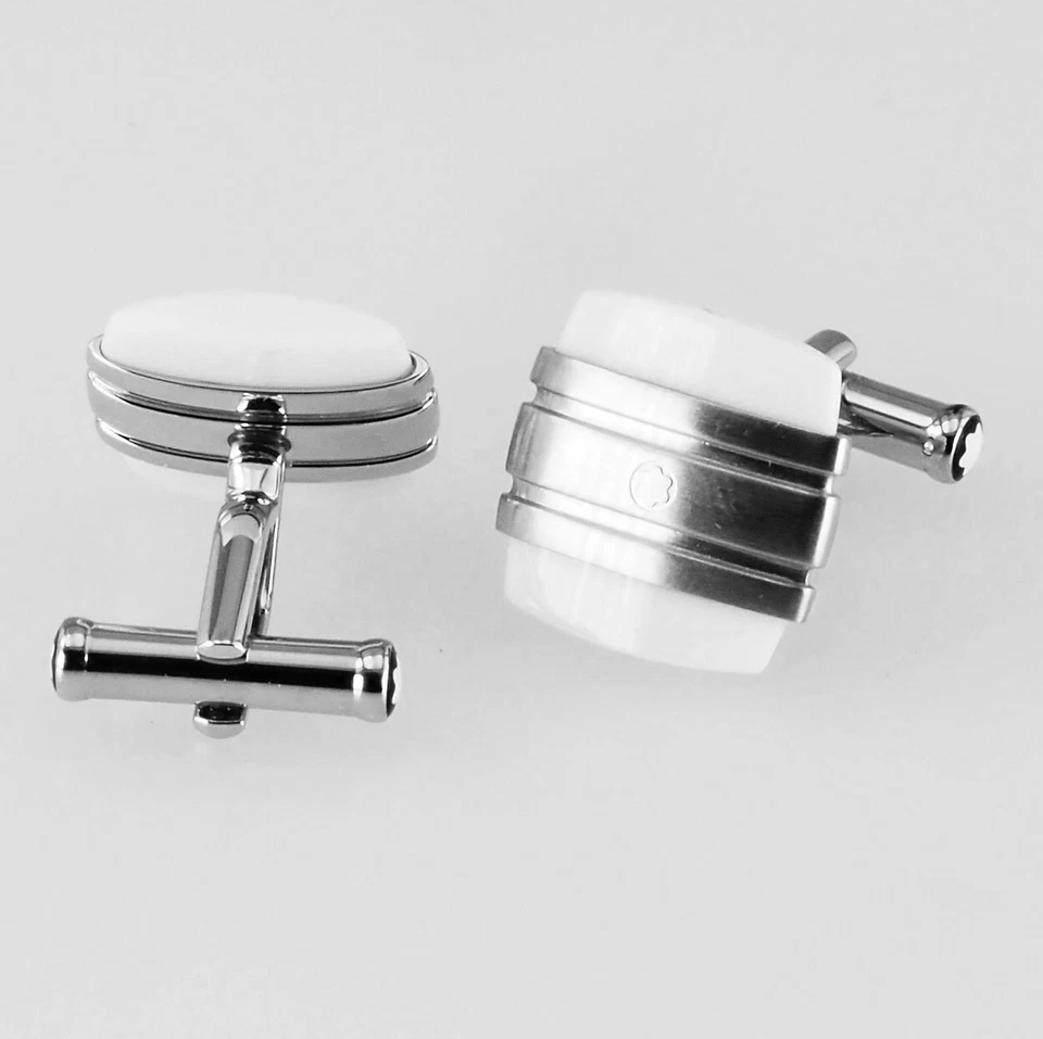 Montblanc Manschettenknöpfe Edelstahl Meisterstück MB106625 mit weißem Achat NEU - Bild 3 von 4