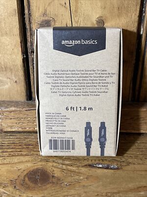 AmazonBasics Digital Optical Audio Toslink Cable 6 Feet 1.8 Meters - New/Sealed