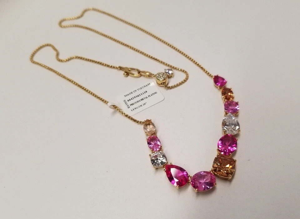 Nadri "Watercolors" Pink CZ 18k Gold Plated Bold Frontal 19" Necklace - Image 2 of 4
