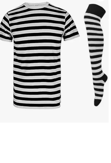 SAOLA T shirt uomo Halloween a righe bianco nero top bretelle nere bretelle e calze