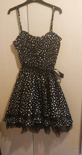 New Black & White RETRO VINTAGE 50s Style Spotty Shirred Chest Dress Size 16