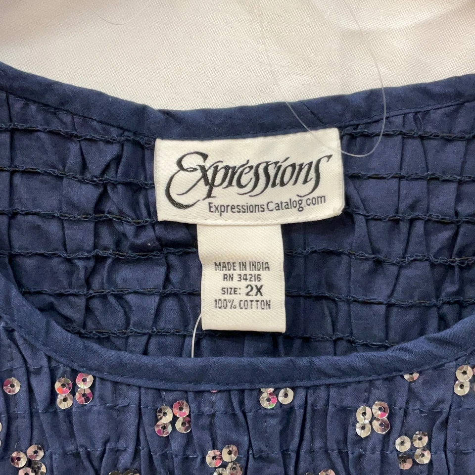 Vestido sin mangas para mujer Expressions talla 2X azul lentejuelas cuello redondo pulóver Foto 3 de 4