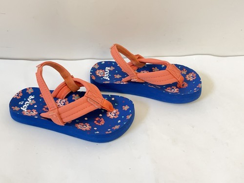 Sandalias florales Reef para niñas pequeñas naranja azul talla US 5/6 playa verano - Imagen 3 de 8