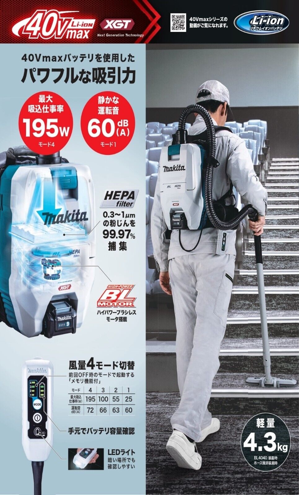 NEW ( Makita ) 40Vmax Brushless 2L Backpack Cleaner Body Only ( VC008GZ ) JP