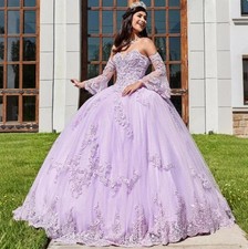 Lavender Lace Appliqued Beaded Ball Gown Sweetheart Sweet 15 Quinceanera Dresses