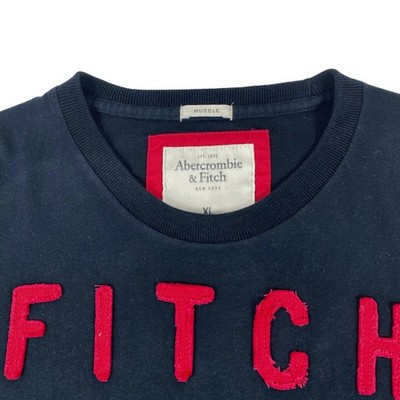 Abercrombie Fitch Mens XL Muscle Fit Graphic T Shirt Black Red Logo NY Applique