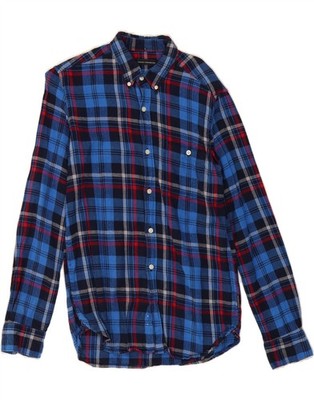 FRENCH CONNECTION Herren Flanellhemd mittelblau kariert Baumwolle DM43