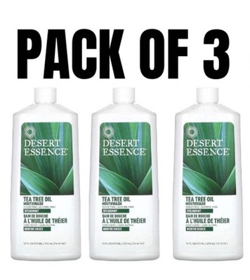 3x Desert Essence Tea Tree Oil Mouthwash, Spearmint, 16 fl oz - Alcohol Free, Su