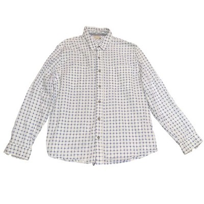 Carbon2Cobalt Mens Large Double Layer Plaid Button Down Shirt Blue White Casual