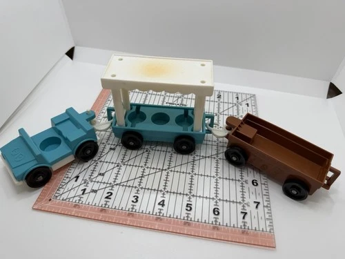 VINTAGE 1984 FISHER PRICE LITTLE PEOPLE ZOO TRAM TRAIN TROLLEY #916 LOT OF 3