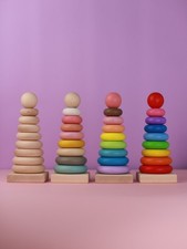 Montessori Wooden Stacking Rings Toy   Rainbow Baby Toddler Educational Gift