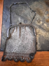 Antique Alpacca German Mesh Chain Metal Purse Evening Bag