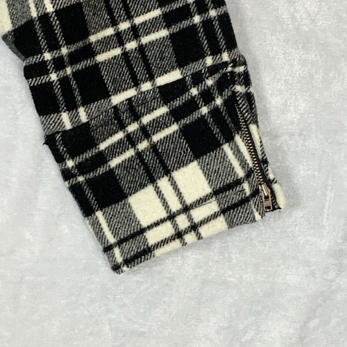 Woolrich Women's L Moccasin Plaid Black White Pea Coat Jacket Wool Nylon - Picture 3 of 10