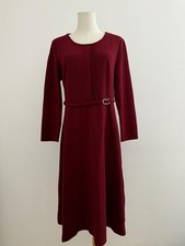 Vintage Damenkleid Bordeaux Midi Langarm Elegant Tailliert 90s S-M