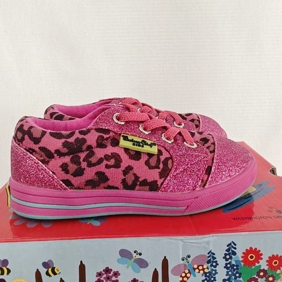 Western Chief Kids Sneaker Flashy Leopard Pink Glitter Black Lace Up 10.5 New Foto 4 de 4