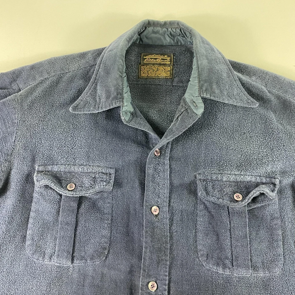 Vintage Eddie Bauer Shirt Mens Large Blue Wool Button Up Outdoors Workwear 70s - Image 3 of 4