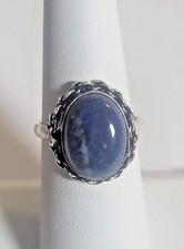 Sterling Silver 925 Blue Lapis Gemstone Ring 7 Oval Cabochon Cocktail Statement