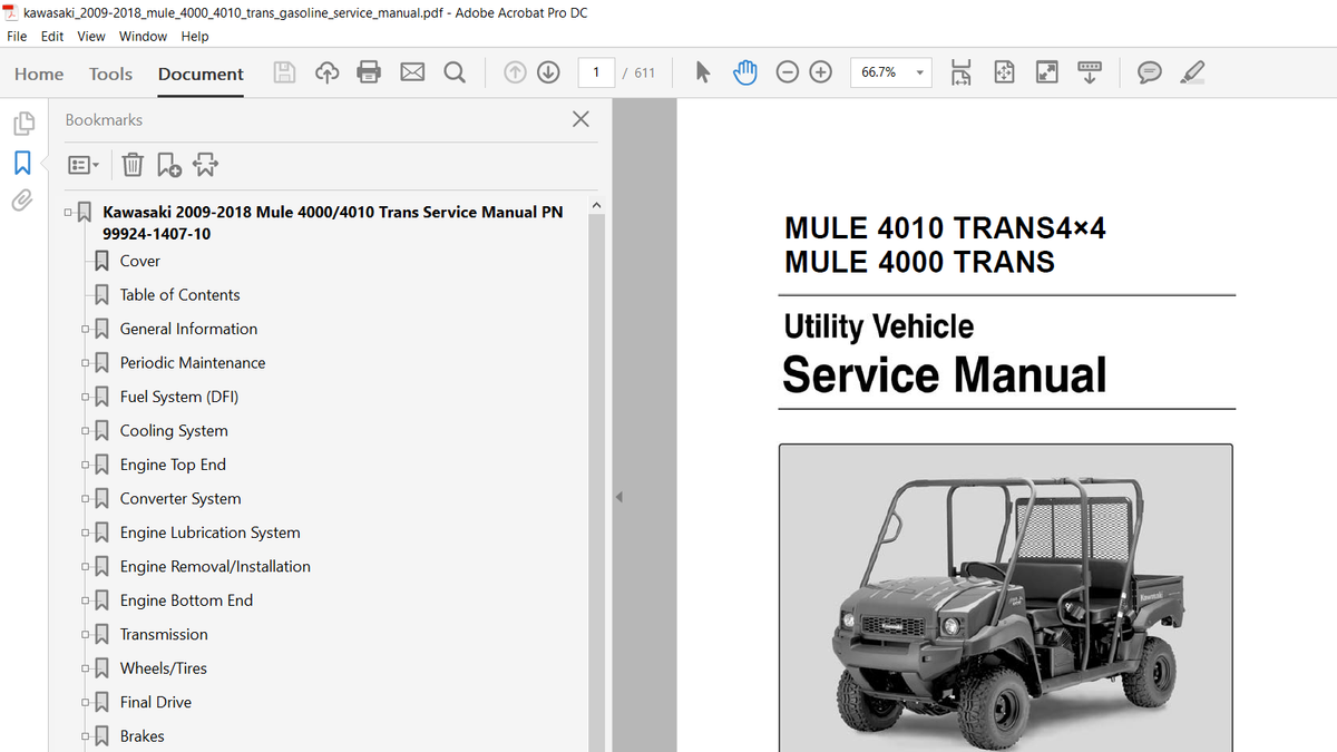 Kawasaki Mule 4000 & 4010 Trans Gasoline 2009-2018 Service Manual