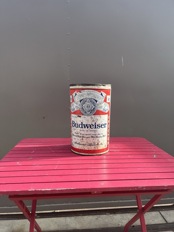 Vintage Budweiser King of Beers Metal Wastebasket Trash Can 13.5 inches cool 
