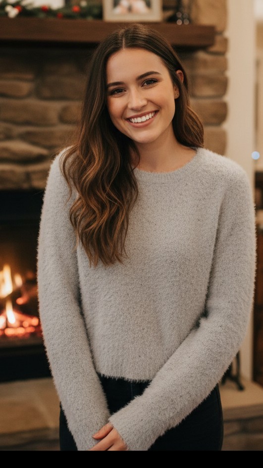 Aritzia Cropped Sweater Small Soft  Stretchy Fuzzy Silver Sparkles Sunday Best